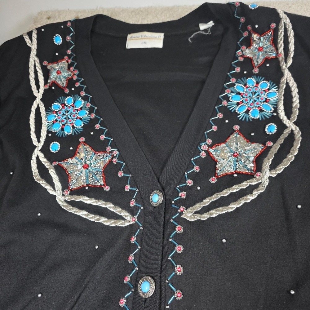 Marisa Christina II Skirt Set Womens 1X Black Beaded‎ Western Star Cardigan Maxi